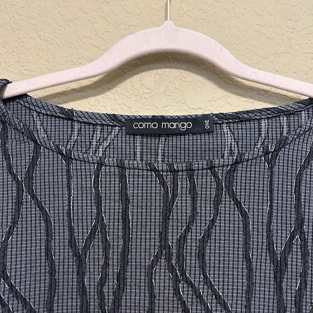 Como Mango Textured Oversize Tunic Top Women O/S Black Gray Lagenlook Art Wear - Picture 3 of 6